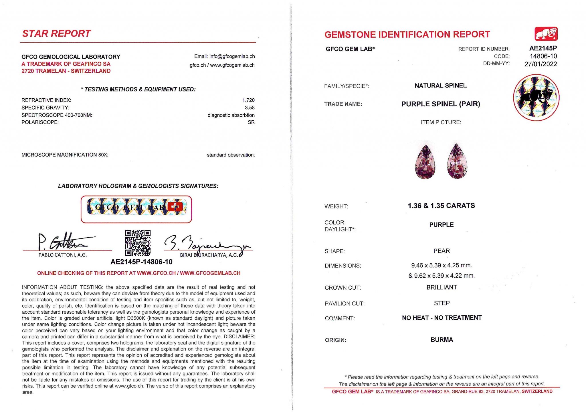 Pair of pear cut mauve spinels 2.71 ct, Burma Image №5