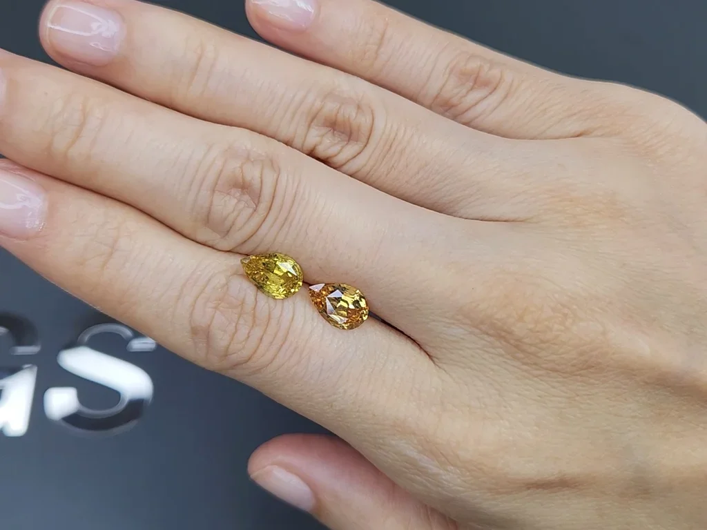 Pair of unheated pear cut yellow sapphires 3.23 carats, Madagascar Image №2