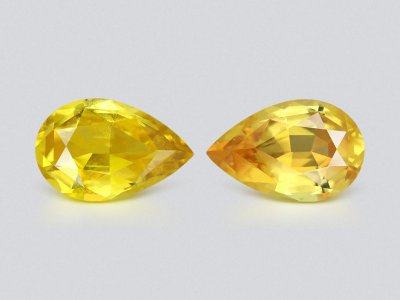 Pair of unheated pear cut yellow sapphires 3.23 carats, Madagascar photo
