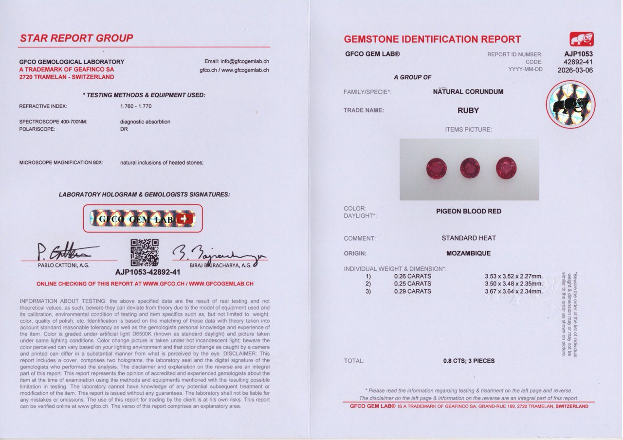 Set of rubies Pegeon Blood Red  round cut 0.80 carats, Mozambique Image №4