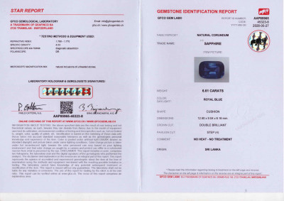 Certificate Unheated Royal Blue sapphire in cushion cut 6.61 carats, Sri Lanka