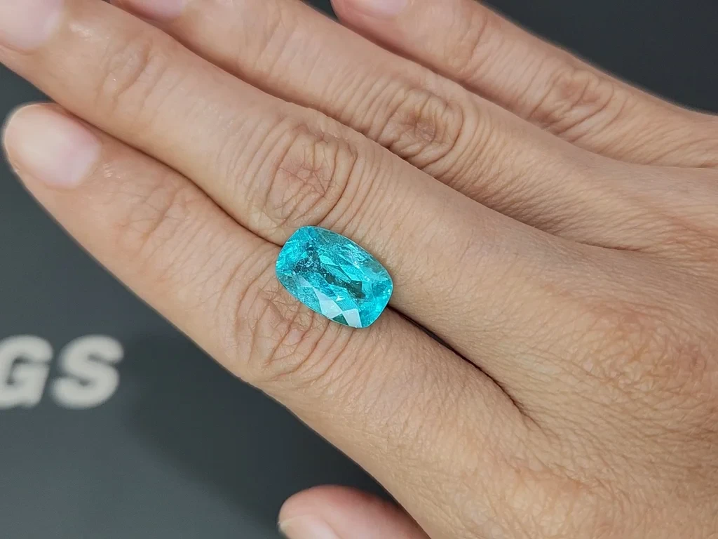 Investment-grade neon-blue Paraiba tourmaline, cushion cut, 5.26 carats, Brazil, GRS, GIA Image №2