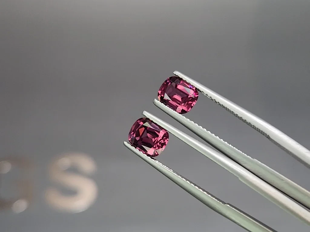 Pair of rhodolite garnets cushion cut 2.87 carats, Madagascar Image №3