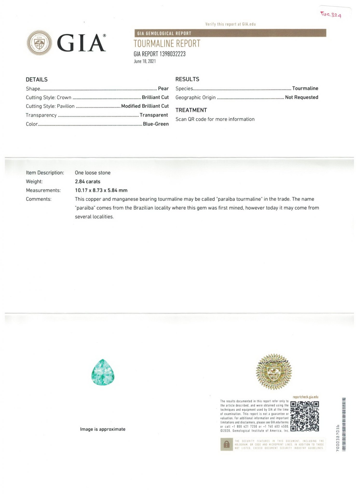 Paraiba tourmaline, pear cut 2.84 ct, Mozambique, GIA Image №4