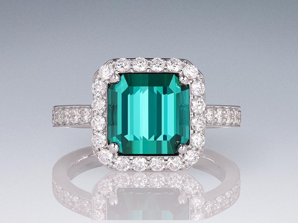 Ring with indicolite tourmaline 3.65 ct  and diamonds in 18K white gold Image №1