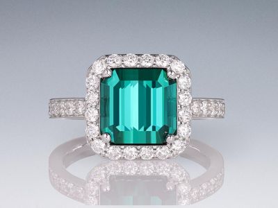 Ring with indicolite tourmaline 3.65 ct  and diamonds in 18K white gold photo