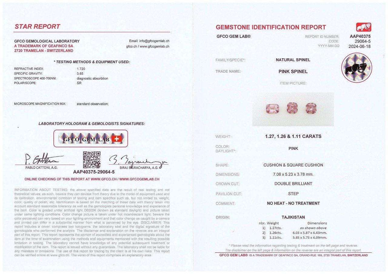 Cushion Cut Pink Spinel Set 3.64ct, Tajikistan Image №2
