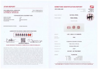 Certificate Cushion Cut Pink Spinel Set 3.64ct, Tajikistan