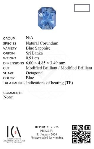 Pastel blue sapphire in radiant cut 0.91 carats, Sri Lanka Image №6