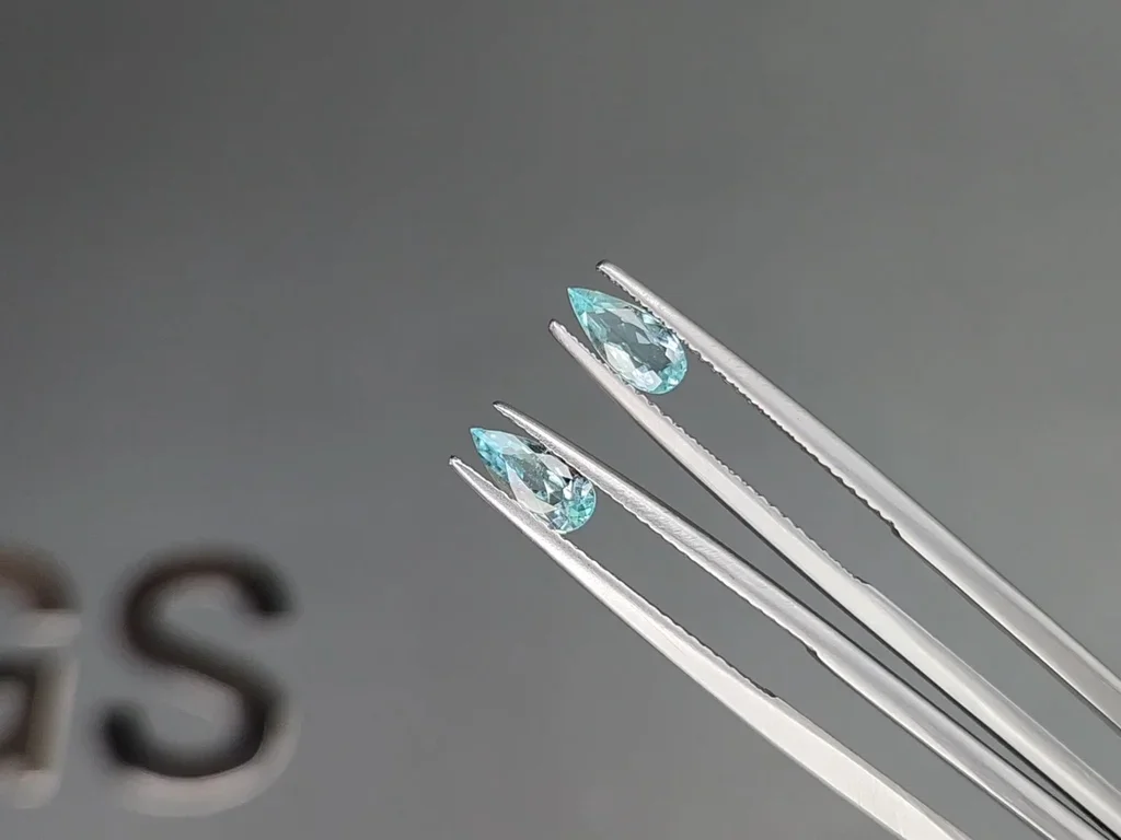 Pair of blue-green Paraiba Tourmalines in pear cut 0.85 carats, Mozambique  Image №3
