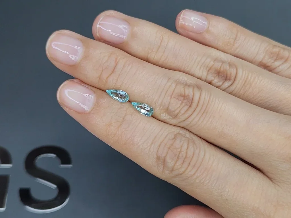Pair of blue-green Paraiba Tourmalines in pear cut 0.85 carats, Mozambique  Image №2