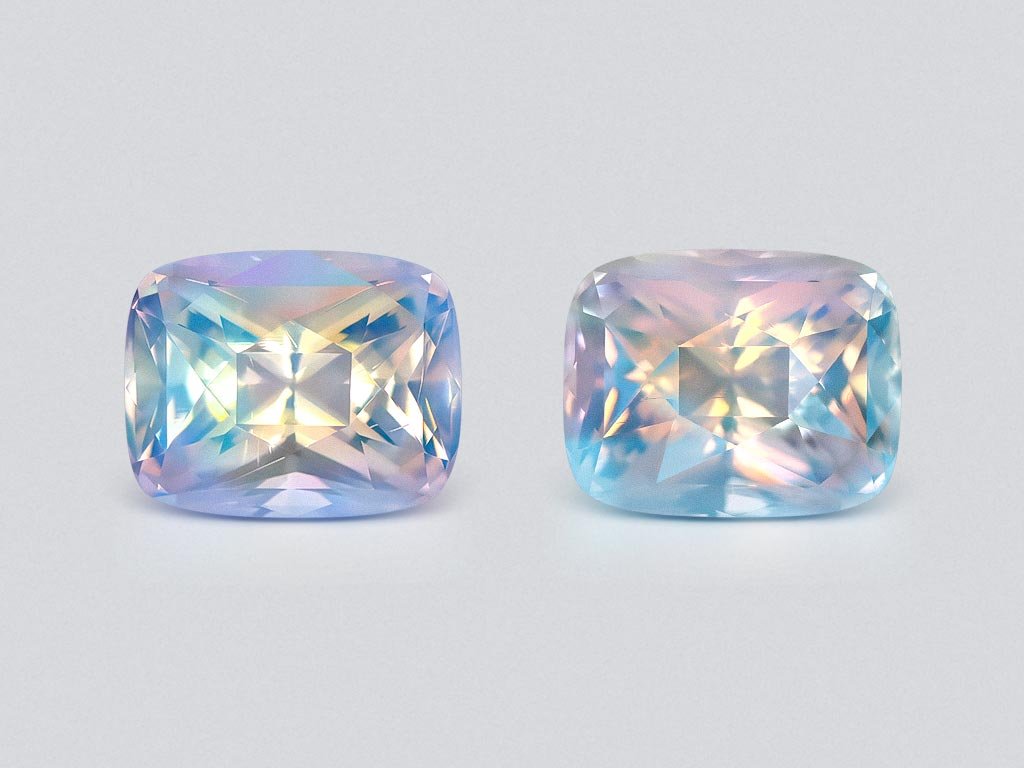 Pair of rainbow moonstones in faceted cushion cut 8.00 carats, Madagascar Image №1