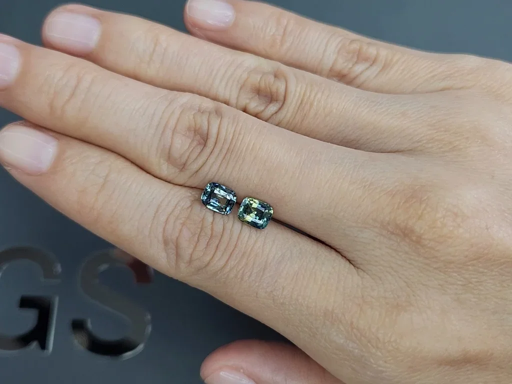 Pair of unheated cushion-cut Teal sapphires 2.05 carats, Madagascar Image №2