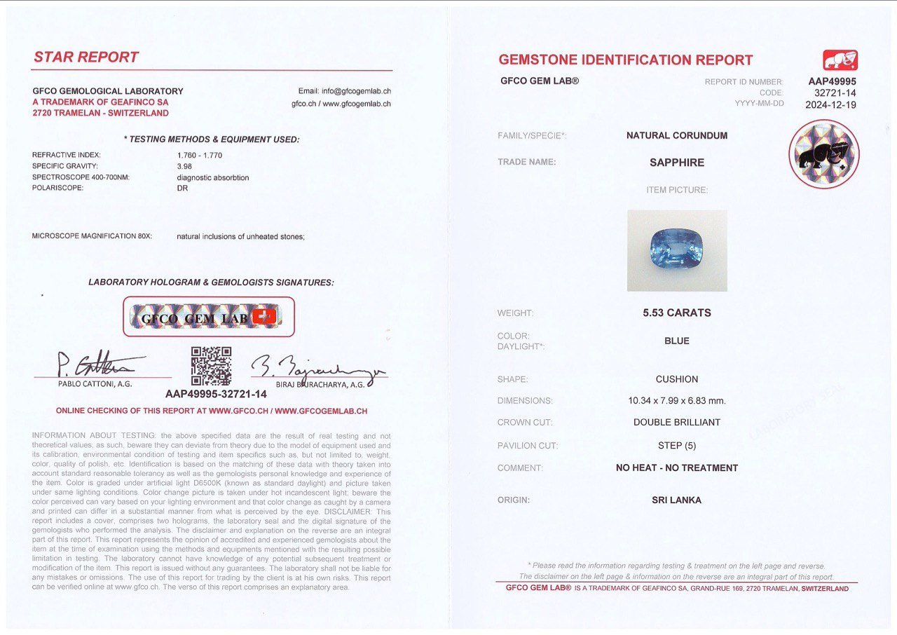 Unheated Cornflower Blue sapphire in cushion cut 5.53 carats, Sri Lanka Image №6