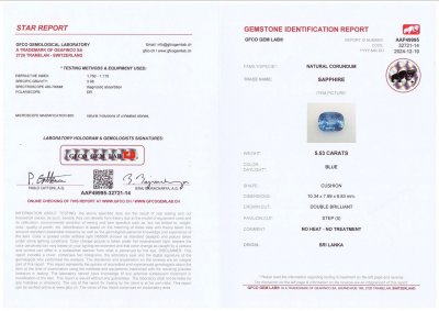 Certificate Unheated Cornflower Blue sapphire in cushion cut 5.53 carats, Sri Lanka