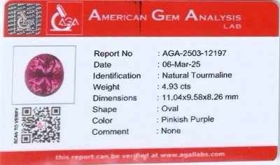 Certificate Pink-orange oval cut tourmaline 4.93 carats, Africa