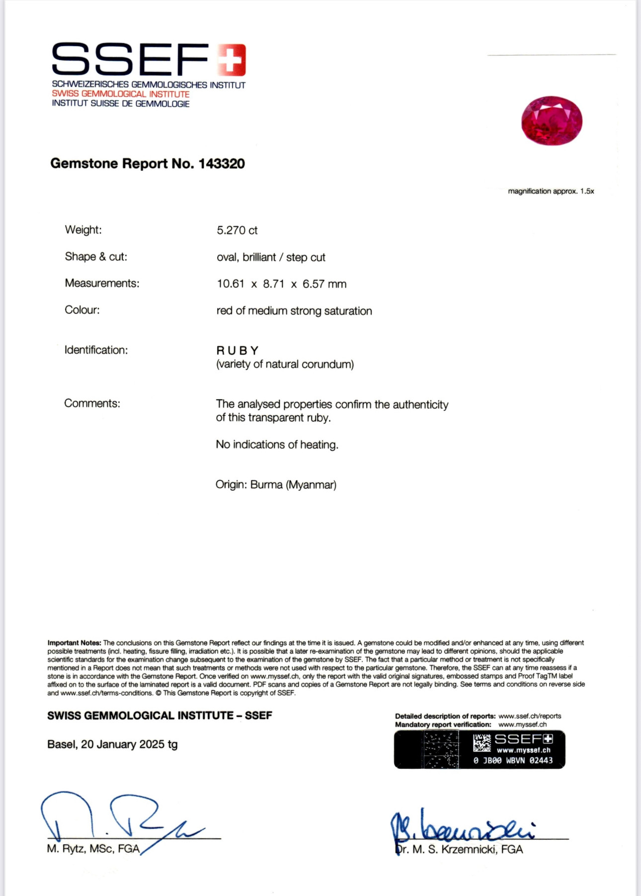 Unheated Pigeon's Blood red ruby in oval cut 5.27 carats, Burma (Mogok), GRS, SSEF Image №6
