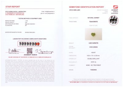 Certificate Bright heart cut tsavorite 2.05 ct, Tanzania