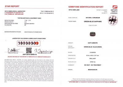 Certificate Unheated Teal color sapphire 0.97 ct, Madagascar