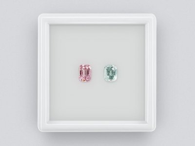 Contrasting pair of pink and mint tourmalines in cushion cut 1.26 ct photo