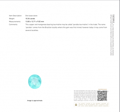 Certificate Neon blue Paraiba tourmaline in oval cut 10.33 carats, Mozambique