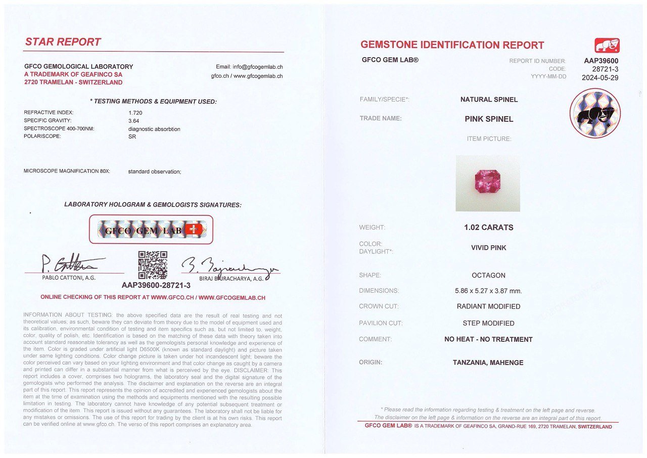 Pink spinel (Hot pink) Mahenge radiant cut 1.02 carats, Tanzania Image №6