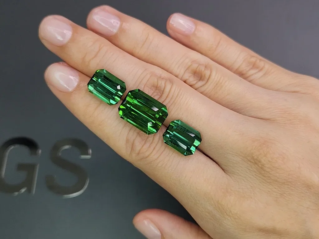 Set of vivid green octagon cut tourmalines 28.56 carats, Afghanistan  Image №2