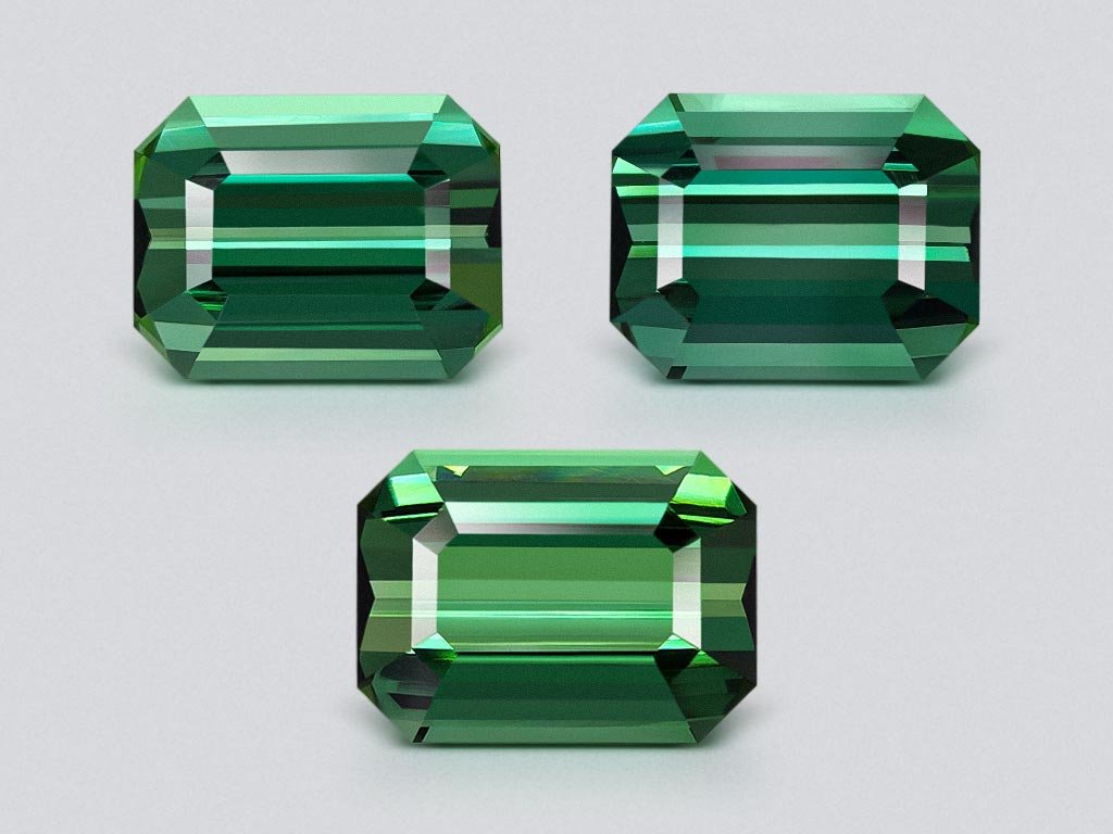 Set of vivid green octagon cut tourmalines 28.56 carats, Afghanistan  Image №1