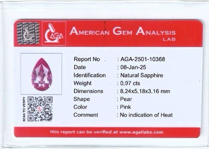Unheated pear cut pink sapphire 0.97 carats, Madagascar Image №6
