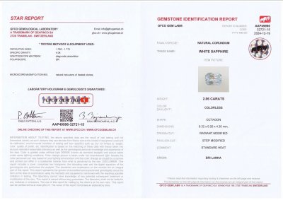 Certificate Pastel blue sapphire in radiant cut 2.06 carats, Sri Lanka