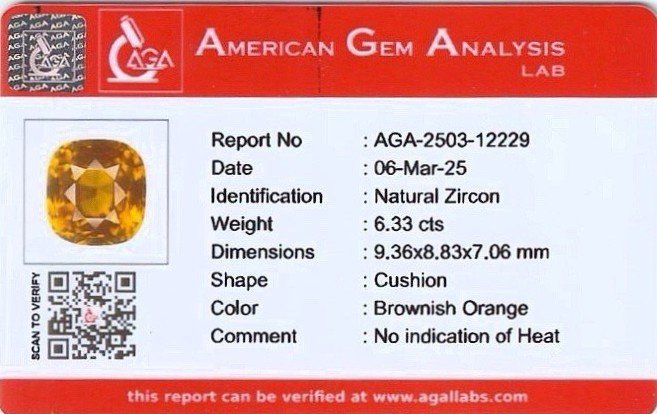Brown orange zircon cushion cut 6.33 carats, Africa Image №6