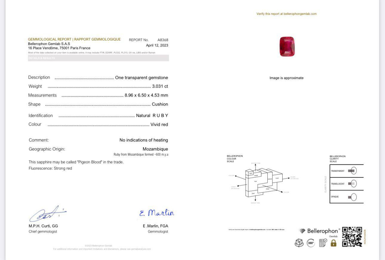 Unheated ruby Pigeon's Blood cushion cut 3.03 carats, Mozambique Image №6