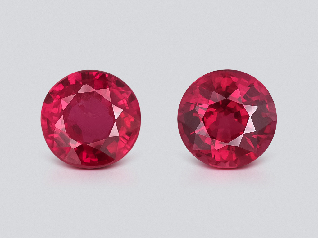 Pair of rubies Pegeon Blood Red round cut 0.66 carats, Mozambique  Image №1