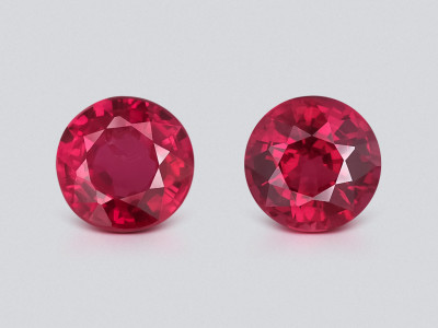 Pair of rubies Pegeon Blood Red round cut 0.66 carats, Mozambique  photo