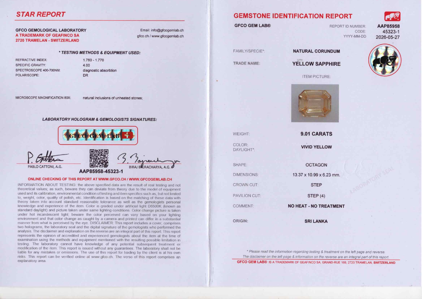 Unheated Intense Yellow sapphire in octagon cut 9.01 carats, Sri Lanka Image №6
