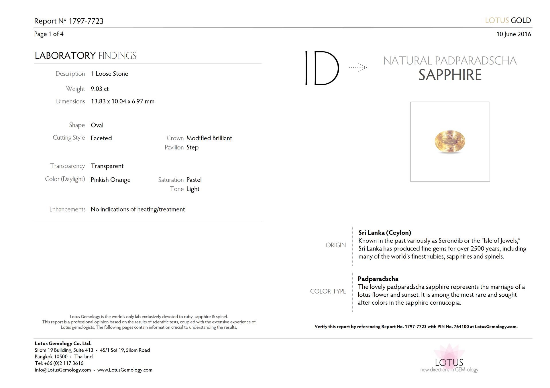 Unheated oval cut padparadscha sapphire 9.03 ct, Sri Lanka, Lotus Image №5