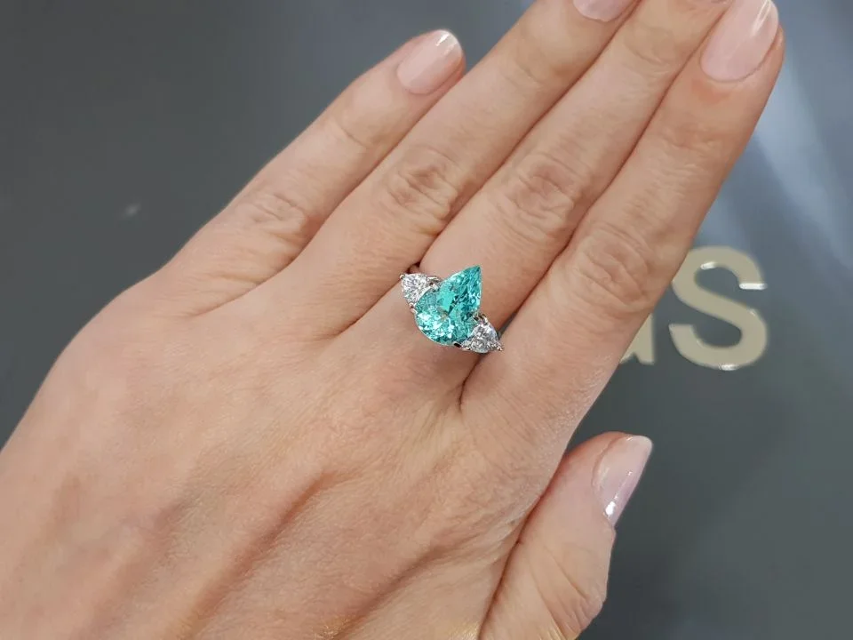 Neon blue Paraiba tourmaline in pear cut 3.89 ct from Mozambique Image №5