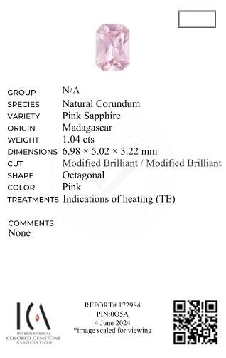 Baby pink sapphire in radiant cut 1.04 carats, Madagascar Image №6