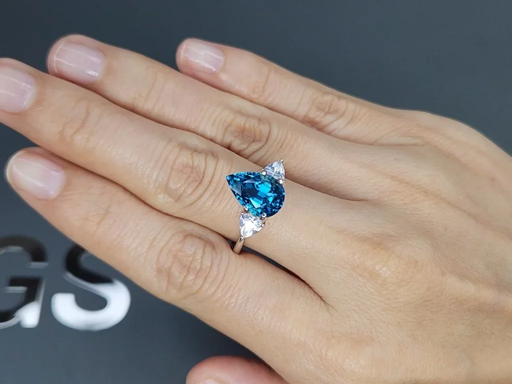 Pear Cut Blue Zircon 6.47ct Cambodia Image №5