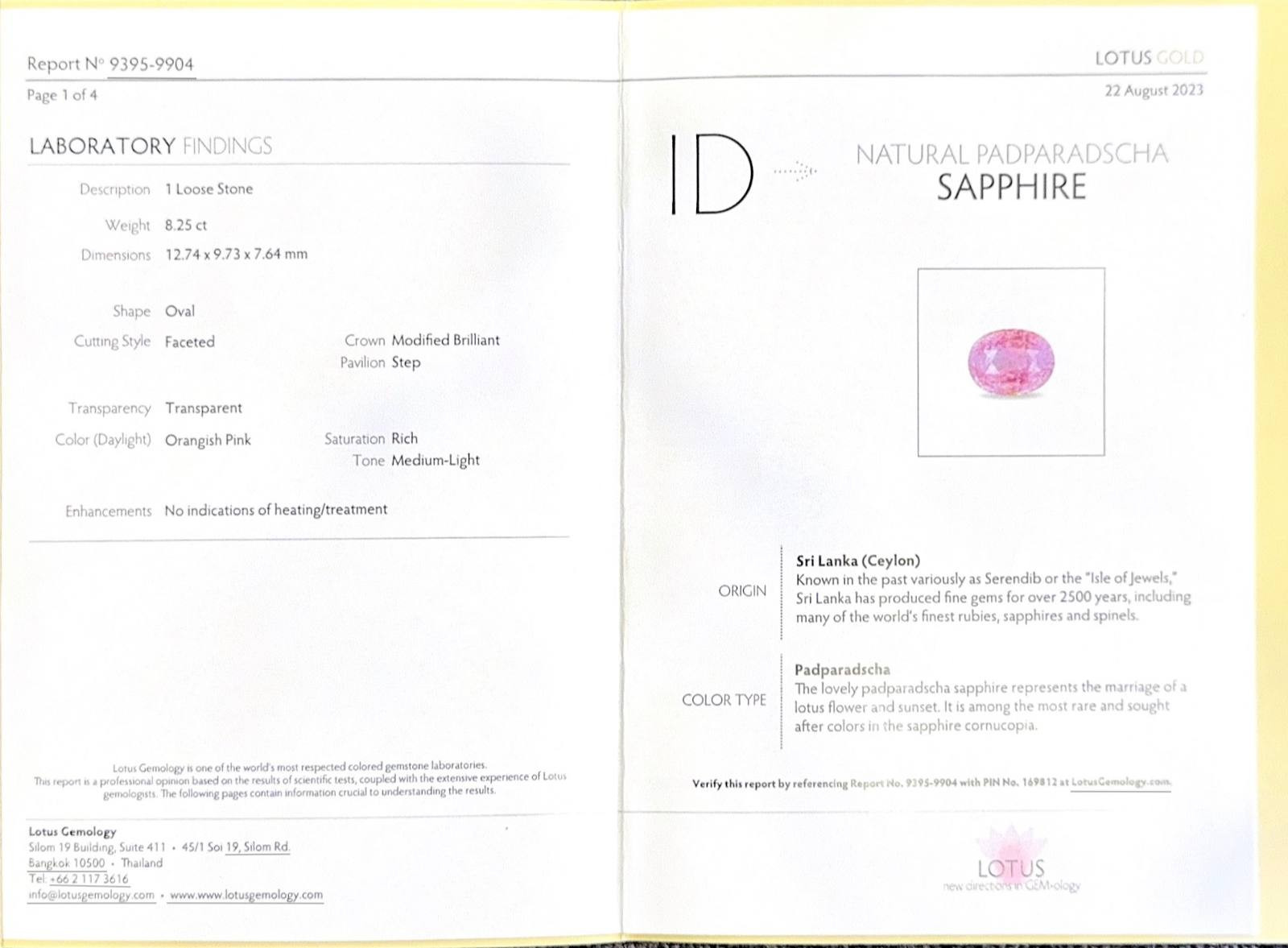 Unheated Padparadscha sapphire oval cut 8.25 carats, Sri Lanka  Image №6