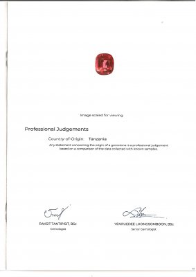 Certificate Unique pink-red spinel Mahenge 4.12 carats, GRS brilliancy-type Vibrant, ICA Book
