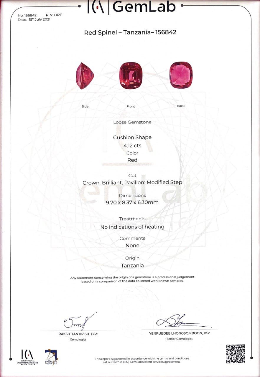 Unique pink-red spinel Mahenge 4.12 carats, GRS brilliancy-type Vibrant, ICA Book Image №9