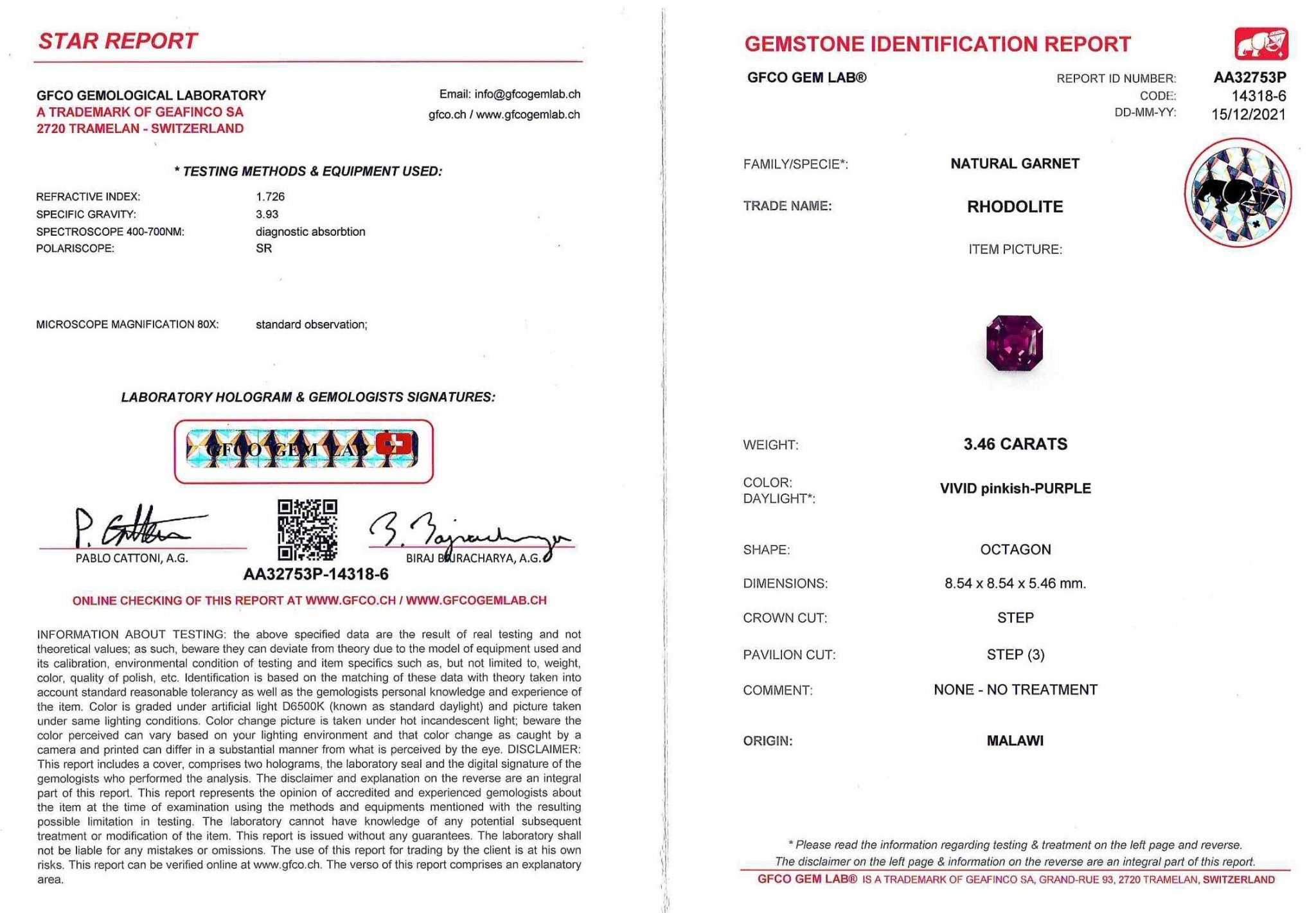 Rare octagon-cut rhodolite garnet 3.46 ct, Malawi Image №5