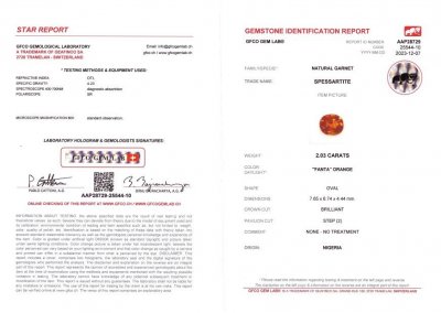 Certificate Spessartine garnet in oval cut 2.03 ct, Africa