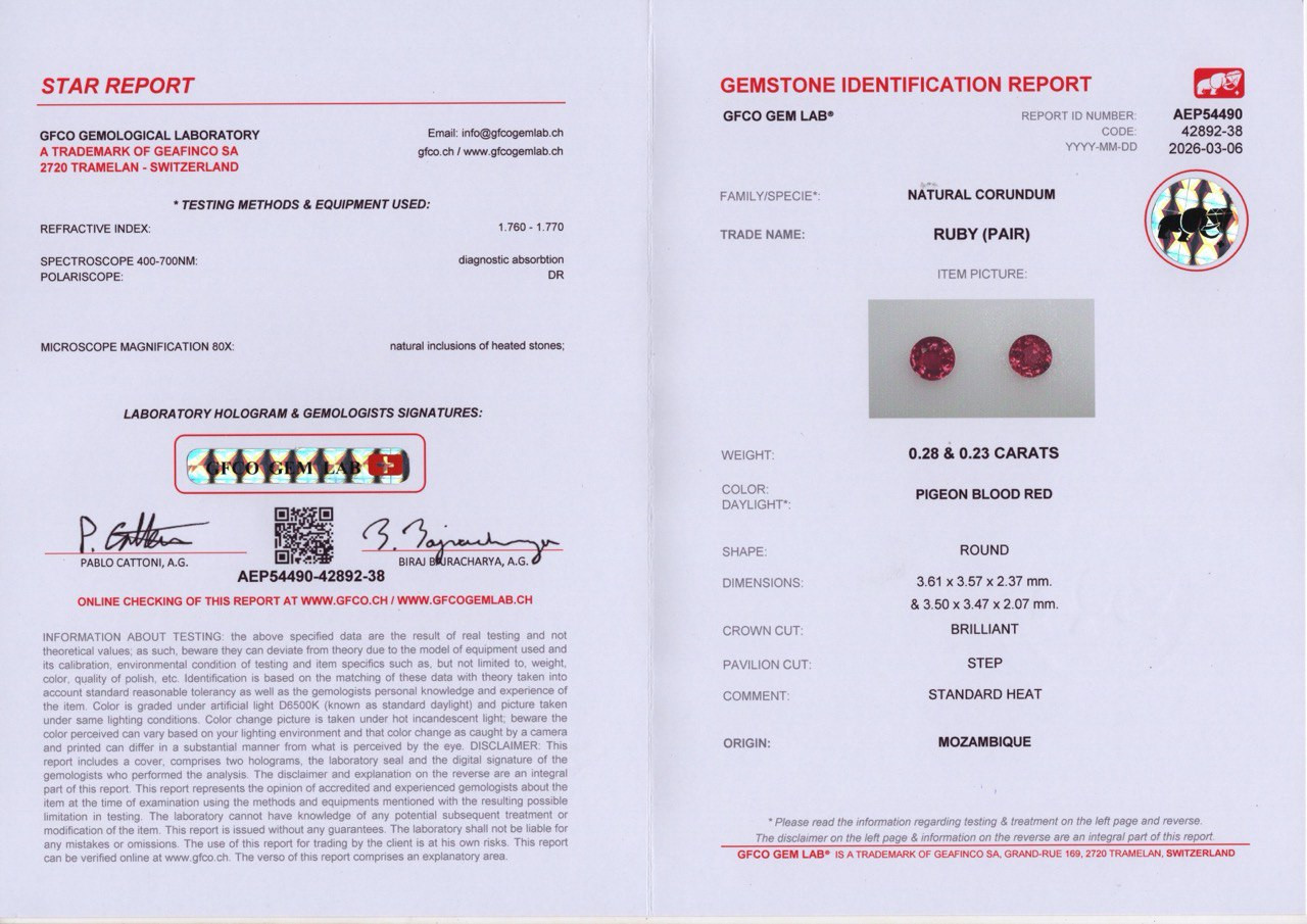 Pair of rubies Pigeon Blood Red round cut 0.51 carats, Mozambique  Image №4