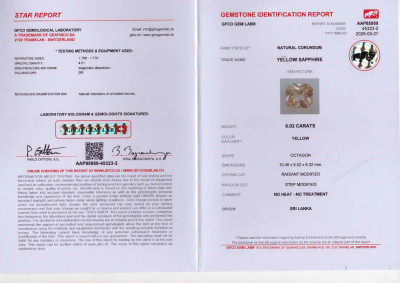 Certificate Unheated yellow sapphire in radiant cut  6.02 carats, Sri Lanka