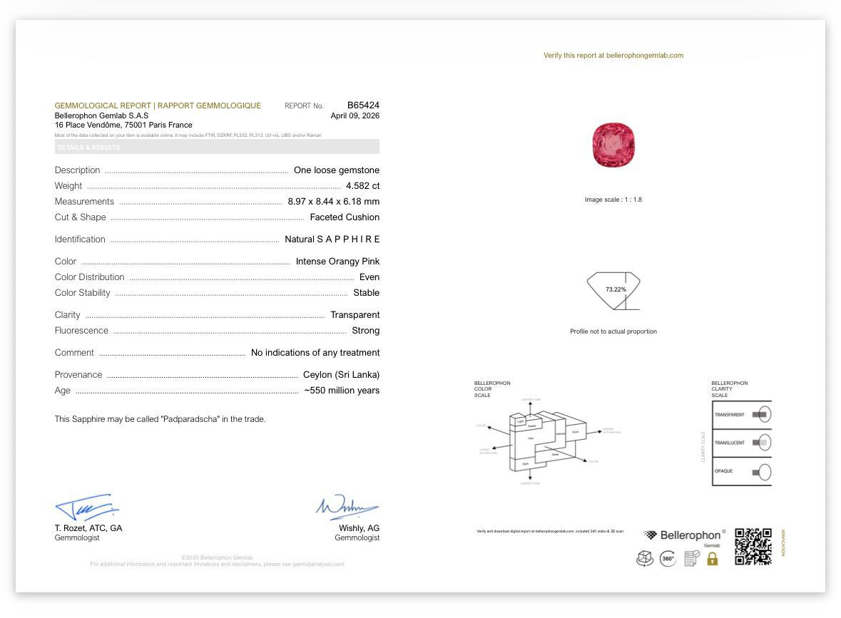 Unheated Padparadscha sapphire cushion cut 4.58 carats, Sri Lanka  Image №6