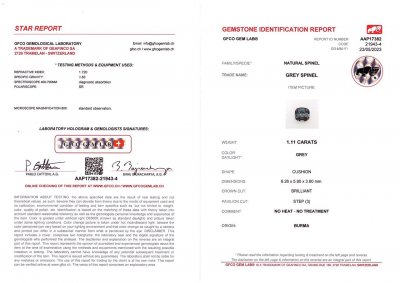 Certificate Cushion cut gray spinel 1.11 ct, Burma