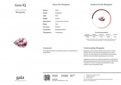 Certificate Pink morganite in pear cut 2.46 carats