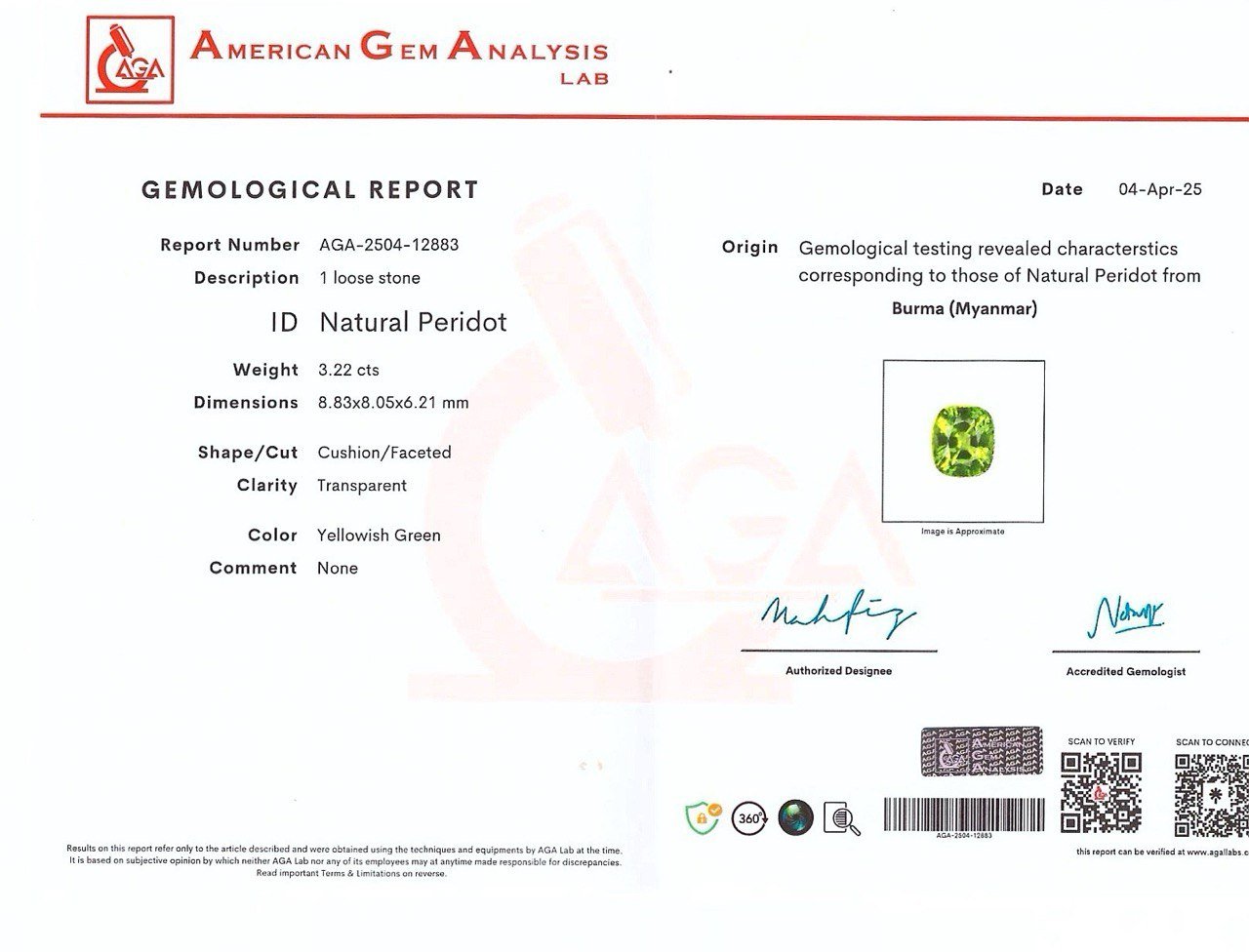 Peridot cushion cut 3.22 carats, Burma  Image №6